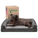 Furhaven Pet Bed for Dogs and Cats - Luxe Fur and Performance Linen Sofa-Style Cooling Gel Foam Dog Bed, Removable Machine Washable Cover - Charcoal, Medium