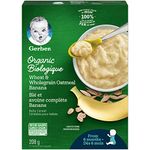 GERBER Organic Cereal Wheat & Wholegrain Oatmeal with Banana, Baby Food, Cereals, 6+ Months, 208 g, 6 Pack - Packaging May Vary