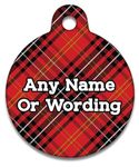 Spoilt Rotten Pets 38mm Red Tartan Dog Tag Cat Identity Disc, Cat Kitten Dog Puppy ID Tag, Pet Tag Custom Printed with Your Contact Details