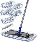 Masthome Extra Large Microfiber Mop for Floor Cleaning, 16“ Flat Mop with 5 Reusable & Washable Mop Refills for Wet & Dry Use, Dust Mop for Hardwood Laminate Tile Ceramic, 1 Cleaning Scraper Included