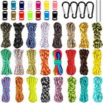 24 Pcs Multicolored 10 FT Paracord Cords 550 Multipurpose Paracord Ropes with14 Colorful Buckles for Bracelet, 4 Spring Snap Hook and 2 Paracord Lacing Needle Stitching Needle Paracord Crafting Kit