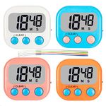 Digital Kitchen Timer, 4 Pack Classroom Timers for Teachers Kids, Loud Alarm, Strong Magnetic Backing Stand, Count Up Countdown Timer with ON/Off Switch for Cooking Baking Homework Game Exercise