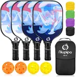 niupipo Pickleball Paddles, Pickleball Paddles Set of 4, Pickleball Paddle with Fiberglass Surface, Polypropylene Honeycomb Core, Cushion Grip, Lightweight Pickleball, Portable Carry Bag, White