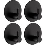 Drenky Black Self Adhesive Hooks No Drilling 4 Pack Waterproof Towel Hooks for Bathrooms Round Stainless Steel Hooks for Hanging with 3M Adhesive Pads for Bathroom Kitchen