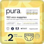 Pura Premium Eco Baby Nappies Size 2 (Mini 3-6kg / 6-13 lbs) Monthly Pack 4 x 38 per pack, 152 Newborn Nappies, New Baby, EU Ecolabel Certified , Made with Organic Cotton, Wetness Indicator