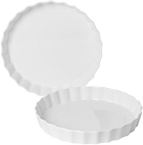 Feenmai Quiche Baking Dish, Ceramic Quiche Pan, 10 inch Large Round Tart Pan Set of 2, Porcelain Pie Pan Oven Safe, Wave White Baking Dishes for Dessert, Cheesecake, Souffles, Dishwasher Safe, 43 Oz