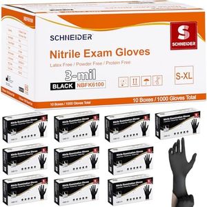 Schneider Medical Nitrile Exam Gloves, Black Latex Free Powder Free Disposable Gloves for Medical, Cooking, Cleaning, and Food Prep (Medium, 1000)