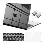 MOSISO Compatible with MacBook Air 13 inch Case 2024 2023 2022 M3 A3113 M2 A2681 Touch ID, Plastic Hard Shell&Keyboard Cover&Screen Film&Type C Adapter for MacBook Air 13.6 inch Case, Smoke Black