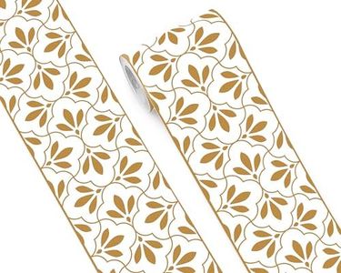 FLFK Wallpaper Border Gold and White Patterns Peel and Stick Wall Border Self Adhesive Wallpapers for Living Room Bedroom Kitchen Bathroom 4"x240"