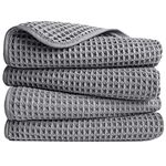 Polyte Microfiber Lint Free Hand Towel, 16 x 30 in, 4 Pack (Gray, Waffle Weave)