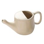 Leak Proof Durable Ceramic Jala Neti Pot with Nostril Plugging Support – Better Capacity - Holds 300 ml – Spill Proof with Comfort Grip - Lead-Free and Microwave and Dishwasher Safe - Cream