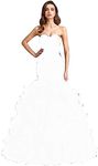 Crystals Long Mermaid Ruffles Beaded Sweetheart Corset Formal Prom Evening Dresses, White, 18 Plus