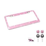 TSUGAMI Bling Car License Plate Frame, 2 Hole Stainless Steel Crystal Diamond License Plate Holder & Screw Caps, Applicable to US Standard, Universal Sparkly Car Accessories for Girls Women (Pink)