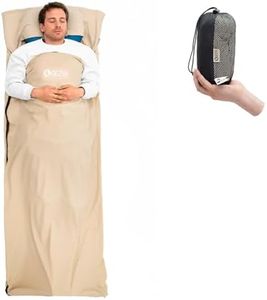 QEZER Ultralight Sleeping Bag Liner - Breathable, Cooling, Silky Soft Travel Sheet & Adult Sleep Sack, Quick-Drying Compact Sleep Sack for Backpacking, Camping, Hotel, Hostel (Khaki)