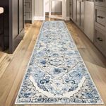 HEBE Hallway Runner Rug 2'x10' Washable Vintage Distressed Area Rugs Non Slip Laundry Rug Runner Boho Floor Carpet Runners for Hallways Entryway Laundry Room Kitchen Bathroom, Blue