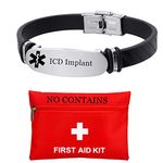 Free Custom Engraved Silicone Medical Alert ID ICD Implant Bracelet for Emergency Medic Disease Alarm Wristband for Women Men Customized Identification Jewelry for Adults Seniors