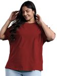 Maternity Regular and Oversized Baggy Half Sleeve Maroon T-Shirt for Women