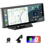 10.26" Wireless Car Stereo for Apple Carplay & Android Auto with HD Backup Camera, Touchscreen Car Play Screen with GPS Navigation & Voice Control, Mirror Link,Dual Bluetooth,FM Transmission,AUX