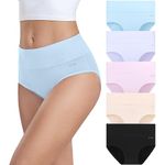 coskefy Underwear Women, High Waisted Cotton Knickers Ladies Full Briefs Stretchy Soft Panties Slight Tummy Control Pants (Pack of 5), L(UK 14)