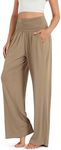 ODODOS Women's Wide Leg Palazzo Lounge Pants with Pockets Light Weight Loose Comfy Casual Pajama Pants-32 inseam, Peanut, Medium