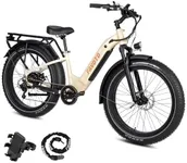 Favoto 750W Fat Tire Electric Bike, 48V 14Ah, 26" Mountain Ebike for Adults, 60 Miles, 20mph, 7-Speed, LCD Display, Milk Tea