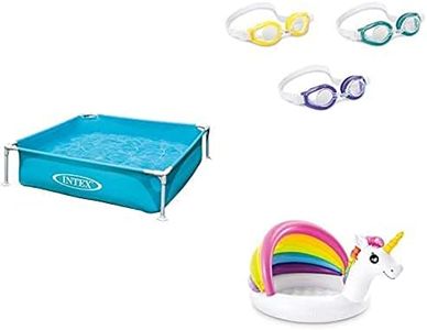 Intex Mini Frame Baby Pool, Blue + Intex Swimming Goggle + INTEX Unicorn Baby Pool, Green, Pink, yellow