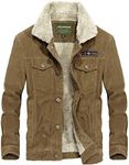 Flygo Men's Casual Slim Fit Jacket Sherpa Fleece Lined Warm Jackets Coat (Khaki, Small)