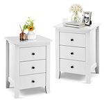 COSTWAY Bedside Table, Wooden Nightstand End Sofa Side Table with 3 Drawers, Modern Bedside Cabinet Accent Tea Table Storage Unit for Living Room Bedroom Office (2, White)