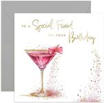 Old English Co. Special Friend Birthday Card - Special Birthday Card for Best Friend - Fabulous Pink Cocktail Gold Foil Glitter Design for Women - 40th, 50th - Cute Card for Her | Blank Inside