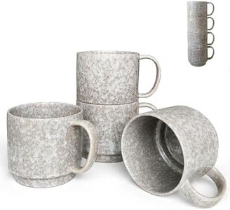NIUKOMY Grandi Tazze Impilabili in Porcellana, Set di 4 Tazze da Caffè in Ceramica, Set Tazze da Tè con Manico 480ML, Tazze Fatte a Mano con Motivo a Granitoin per Colazione Latte, Grigio