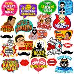 Zyozique Bollywood Funny Photo Booth Props - 23 pc Photobooth Kit - Movie Night Supplies - Bollywood Party Decorations