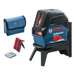 Bosch Professional Cross line Laser GCL 2-15 (red Laser, Interior, with Plumb Points, Working Range: 15 m, 3 x AA Batteries, RM 1 Rotating Mount, Laser Target Plate, Protective Bag)