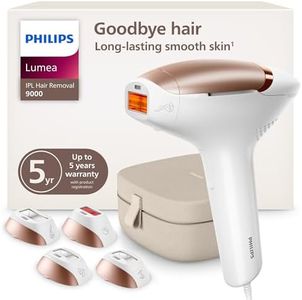 Philips Lumea 9000 Series IPL Hair Removal Device, Visible Permanent Laser Hair Reduction Done at Home, for Women & Men, SenseIQ Technology, 4 Attachments for Body, Face, Bikini & Underarms, BRI984/03
