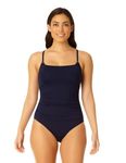 Anne Cole Women's Shirred Maillot Solid One Piece Swimsuit, Navy Blue, 14