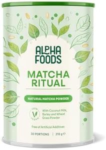 Alpha Foods Matcha Latte Pulver, vegan, 25% japanischer Zeremonien-Matcha Ritual mit Kokosnussmilch-, Gersten- und Weizengraspulver, für Smoothies, Shakes und Tee, 210g, 30 Portionen, Macha Powder