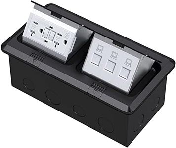 KYHSHJ Dual Pop-Up Floor Electrical Outlet Box Kit，20 Amp Stainless Steel GFCI TR Receptacle Outlet，3-Port RJ45 Datacom Receptacle， Black