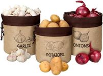 Wowangce 3 Pcs Onion Bags with Drawstring Sustainable Potato Bags with Blackout Lining Storage Farmhouse Kitchen Potato Sacks Food Potato Onion Garlic Storage Container for Pantry (Classic,Barncloth)