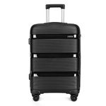 Kono 55x40x21cm Cabin Hand Luggage Hard Shell Travel Trolley 4 Spinner Wheels Lightweight Polypropylene Carry On Suitcase with TSA Lock 40L (Black)