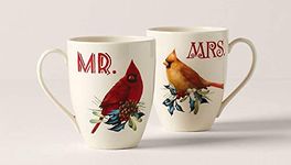 Lenox Winter Greetings Cardinal 2-piece Mr & Mrs Mug Set of 2 New