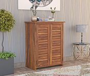 RECTART Solid Sheesham Wood Shoe Rack Living Room Hall Home Office | Shoe Cabinet with 5 Shelves & 2 Door | Cabinet Storage | Wooden Shoe Rack for Storage Shoe Rack for Home | (Natural)
