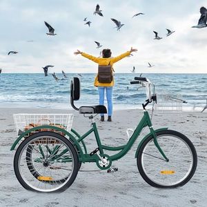 YITAHOME 24 & 26 Inch Adult Tricycle, 1 & 7 Speed 3 Wheel Bikes, Large Seat with Backrest Trike for Adults with Front & Rear Baskets, Cruiser Bike for Seniors Women Men Commute Picnic Outdoor