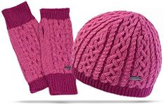 TrailHeads Cable Knit Women’s Hand Warmers & Winter Beanie Gift Set (light rose/raspberry)