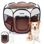 Nobleza Pop up Pet Playpen, Foldable Dog Playpen Portable Cat Puppy Play Pen, Outdoor Indoor Pet Fence Breathable Pet Carrier Kennel Soft Dog Cage Tent for Rabbit Hamster Guinea Pig, Brown,36"x36"x23"