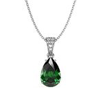 Clara 925 Sterling Silver Dark Green Tear Drop Pendant with Chain Necklace | Rhodium Plated, Swiss Zirconia | Gift for Women & Girls