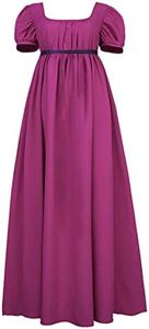 HEQU Regency Dresses for Women with Satin Sash Ruffle Empire Waist Dress Gown(L Purple)