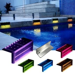 SHONELIGHTING Solar Pool Lights, Color Changing Waterproof Step Lights for Outside, Heavy Duty Stainless-Steel Retaining Wall Light, Ultra-Thin & Anti-Trip 2-Way LEDs for Deck, Stairs, (RGB-W, 6Pack)