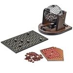 Navaris Bingo Set - Wood Veneer Bingo Game Set with 1-90 Balls Metal Tombola Drum Cage Cards and Markers - Family Games Set for Adults and Kids