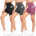 DHSO 3 Pack Biker Shorts for Women with Pockets-5" High Waist Soft Summer Womens Shorts Spandex Workout Shorts for Running Athletics(3 Pack Side Pockets Black,Gray,Rose Pink, S/M)