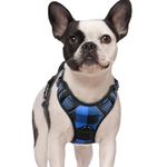 rabbitgoo Dog Harness No Pull, Adjustable Dog Walking Chest Harness with 2 Leash Clips, Comfort Padded Pet Vest Harness with Easy Handle, Reflective Front Body Harness for Small Dogs, Blue Plaid, S