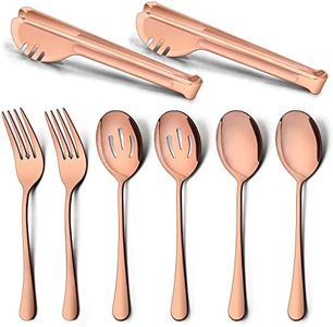 Homikit Stainless Steel 2 Large Serving Spoons, 2 Slotted Serving Spoons, 2 Serving Forks, 2 Serving Tongs, 8 Copper Metal Catering Banquet Buffet Serving Utensil Set, Mirror Polished, Dishwasher Safe